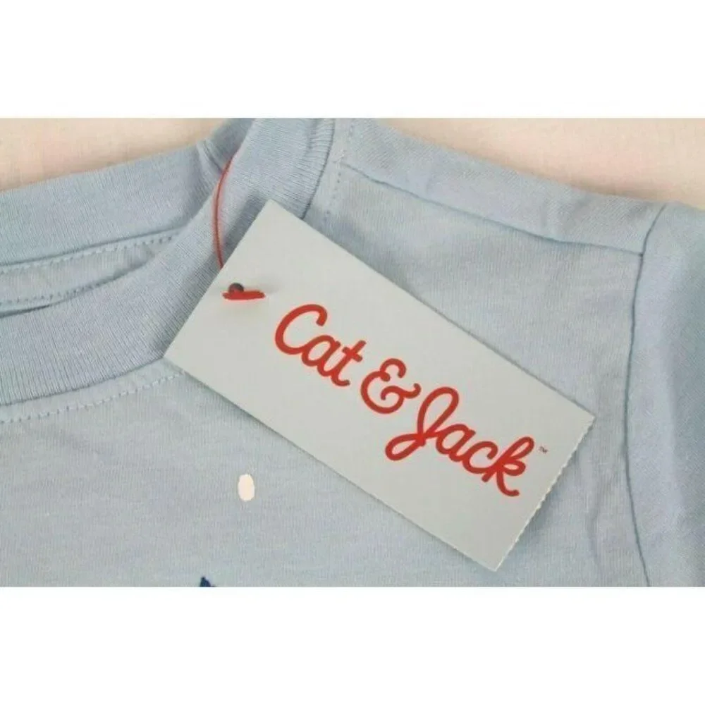 Cat & Jack Boys' Blue Yeti Short Sleeve Shirt Medi